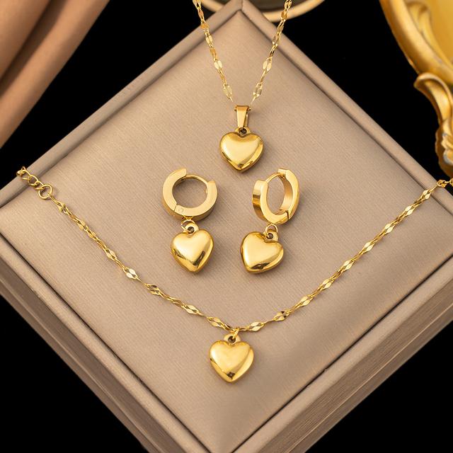 TEMU Conjunto de 4 collares de dorado, S y aretes, joyería de moda de lujo y estilo premium, combinación perfecta, adiciones de joyería de de melocotón