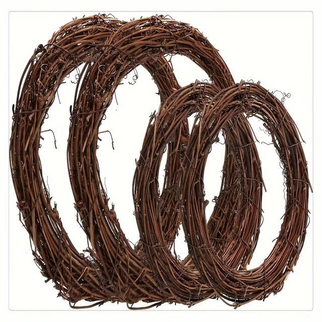 TEMU 4pcs Handmade Grapevine Wreaths - 8" And 12" Rattan, Perfect For Crafts, Door Decorations, Weddings & Parties - Ideal For Halloween, Thanksgiving, Christmas