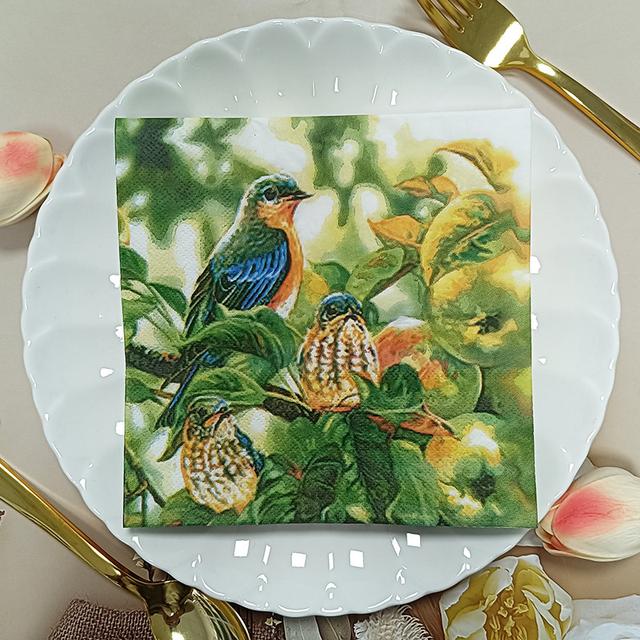 TEMU 20pcs/set Vibrant Bird & Floral Print Napkins - Disposable Paper Napkins For Parties, Table Settings, And Everyday Use, Party Tableware | Vibrant Design | Paper Napkins