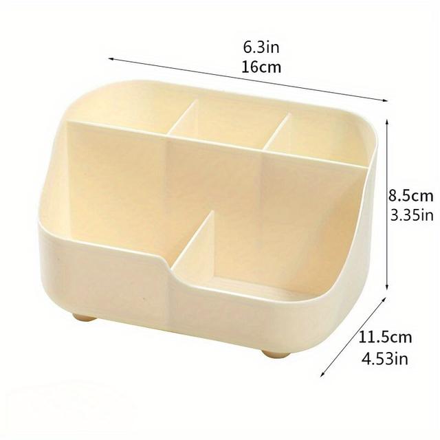 TEMU Large Capacity Beige 5-section Desk Organizer With Compartments - Space-saving Minimalist Desktop Storage Box Suitable For Office,, Or Workspace Organization - Neutral Color Desk Tray