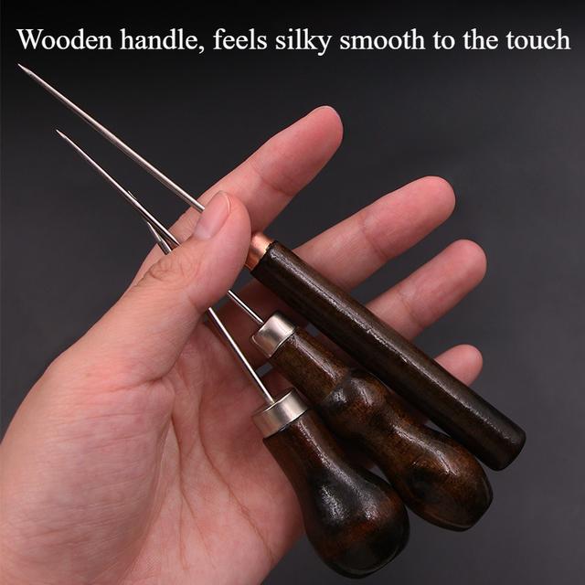 TEMU 3pcs Set Of Straight Awl With Wooden Handle For Leather Punching