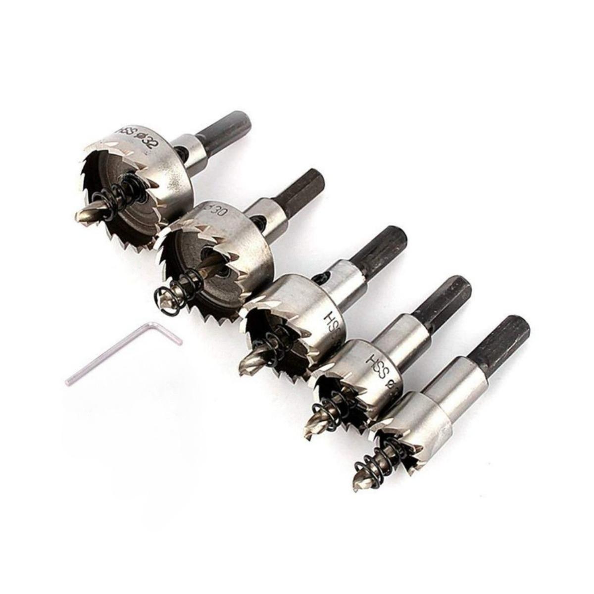 TEMU 5pcs Heavy-duty Hss Drill Bit Set With 16mm/18.5mm/20mm/25mm/30mm Heads - Suitable For Stainless Steel, Aluminum Alloy, Plastic & Wood Drilling - Professional Tool Kit For Diy,, And Drilling