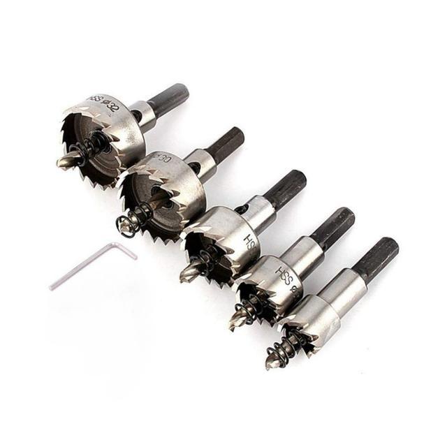TEMU 5pcs Heavy-duty Hss Drill Bit Set With 16mm/18.5mm/20mm/25mm/30mm Heads - Suitable For Stainless Steel, Aluminum Alloy, Plastic & Wood Drilling - Professional Tool Kit For Diy,, And Drilling