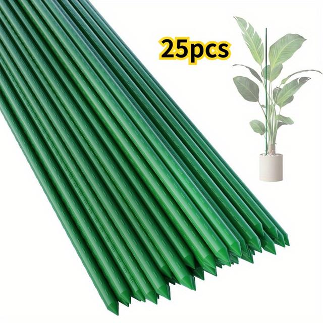 TEMU 25pcs Plastic Coated Garden Stakes - Steel Supports For Tomatoes, , Beans & More - Ideal For Outdoor Planting, Plant Support|sturdy Garden Stakes|plastic Coated Sticks, Garden Supplies