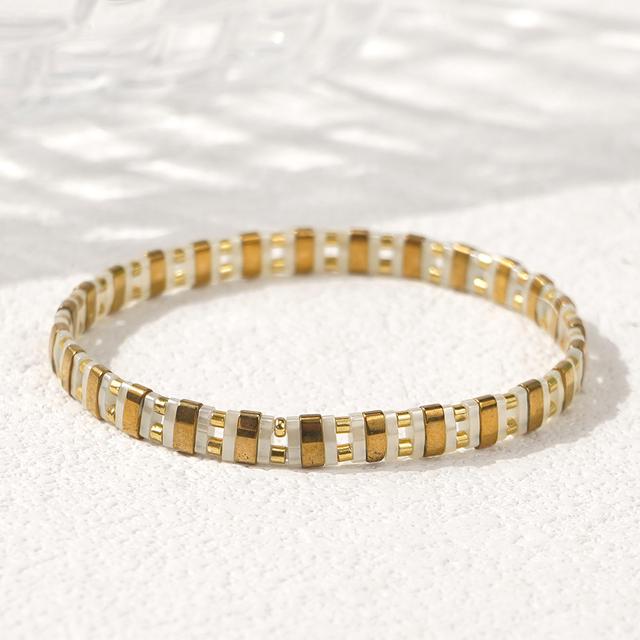 TEMU Simple And Versatile /summer Imported Glass Bead Tila Elastic Cord Bracelet Jewelry - Perfect For Women's Summer Party Bracelets, Suitable For