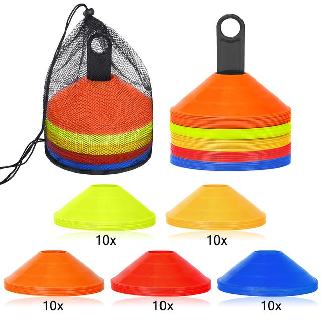 TEMU Pack Of 50 Marker Cones, Cone Set, Marker Cones, Marker Plates, Round Cones, Football, Handball, Training Aid