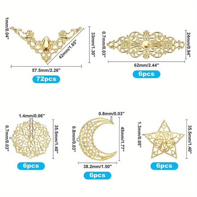 TEMU 96pcs Iron Metal Embellishments Star & & Triangle & Flower Golden 96pcs/box Christmas Thanksgiving New Year’s Gifts
