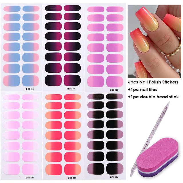 TEMU 6 Sheets Of Gradient Coloring, Pink, Purple, Blue And Black Gradient Design, With Crystal Stick Sand Strips, Tools And Nail Polish Glue Full Stickers