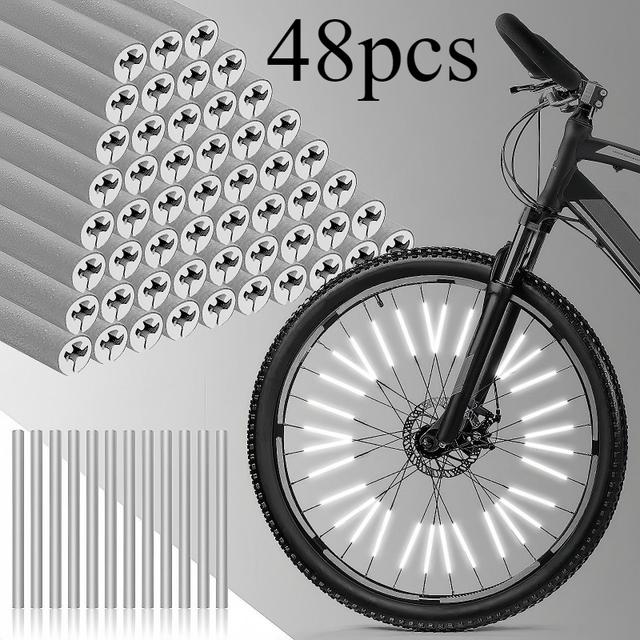 TEMU 48 High Visibility Reflective Strips For Bicycle Wheels | Steel , Suitable For Mountain Bikes, Road Bikes, And ' Bikes, Night Riding Safety Gear, Durable Abs Plastic