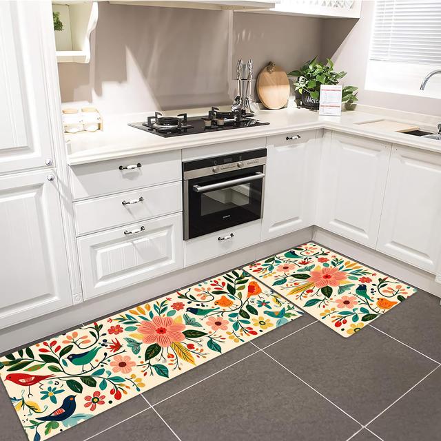 TEMU Juego de 2 Alfombras de Cocina Suaves con de Flores Coloridas, Antideslizantes para y Verano, Tapete Decorativo Largo Adecuado para Cocina, , Lavandería, Entrada, Pasillo