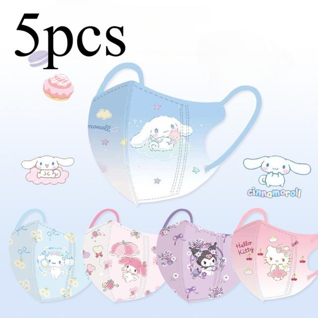 TEMU 5-pack Sanrio Kuromi, Cinnamoroll, My Melody, ansiktsmaskset, Stiliga tecknade anime-ansiktsmasker för utflykter