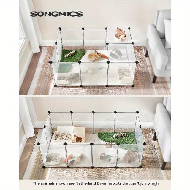 TEMU Songmics Pet Playpen With Floor, Pet Fence Indoor, Small Animal Pen, 49. 2 X 24. 8 X 16. 5 Inches, White