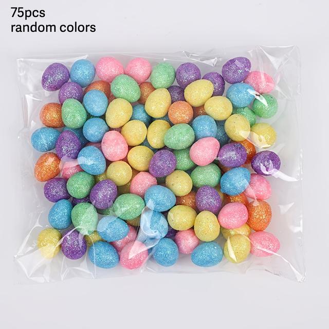 TEMU 75 Mini Easter Eggs With Shiny Foam Decorations, Bulk Handmade Easter Party Gift Supplies, Basket Fillers In Colors