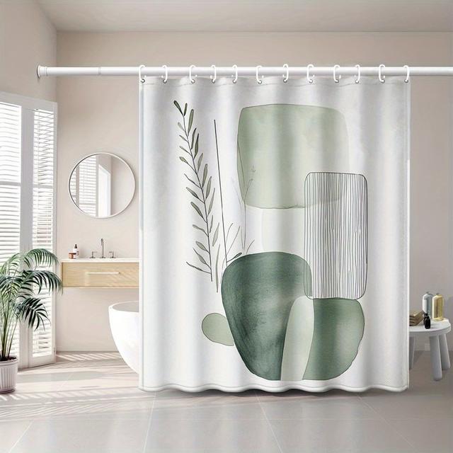 TEMU 1pc Cortina de Baño con Estampado Geométrico en Tinta, Estilo - Minimalista - Ganchos de Plástico, Adecuada para Hogar y Hotel, Decoración Lavable a Máquina