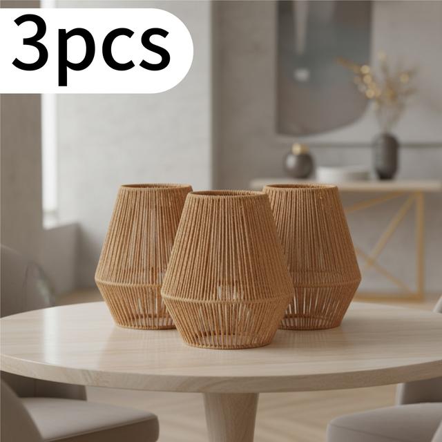 TEMU 3 piezas de pantalla colgante de ratán tejido bohemio | Funda de lámpara de macramé hecha a para acogedora, comedor de granja, decoración de - de metal vintage, no necesita electricidad