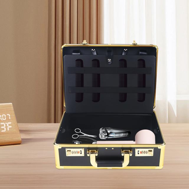 TEMU Hairdressing Bag With Combination Lock - Barber Carry Case For Hair Trimmers, Scissors & | Storage Bag (golden, 40 X 40 X 18cm)