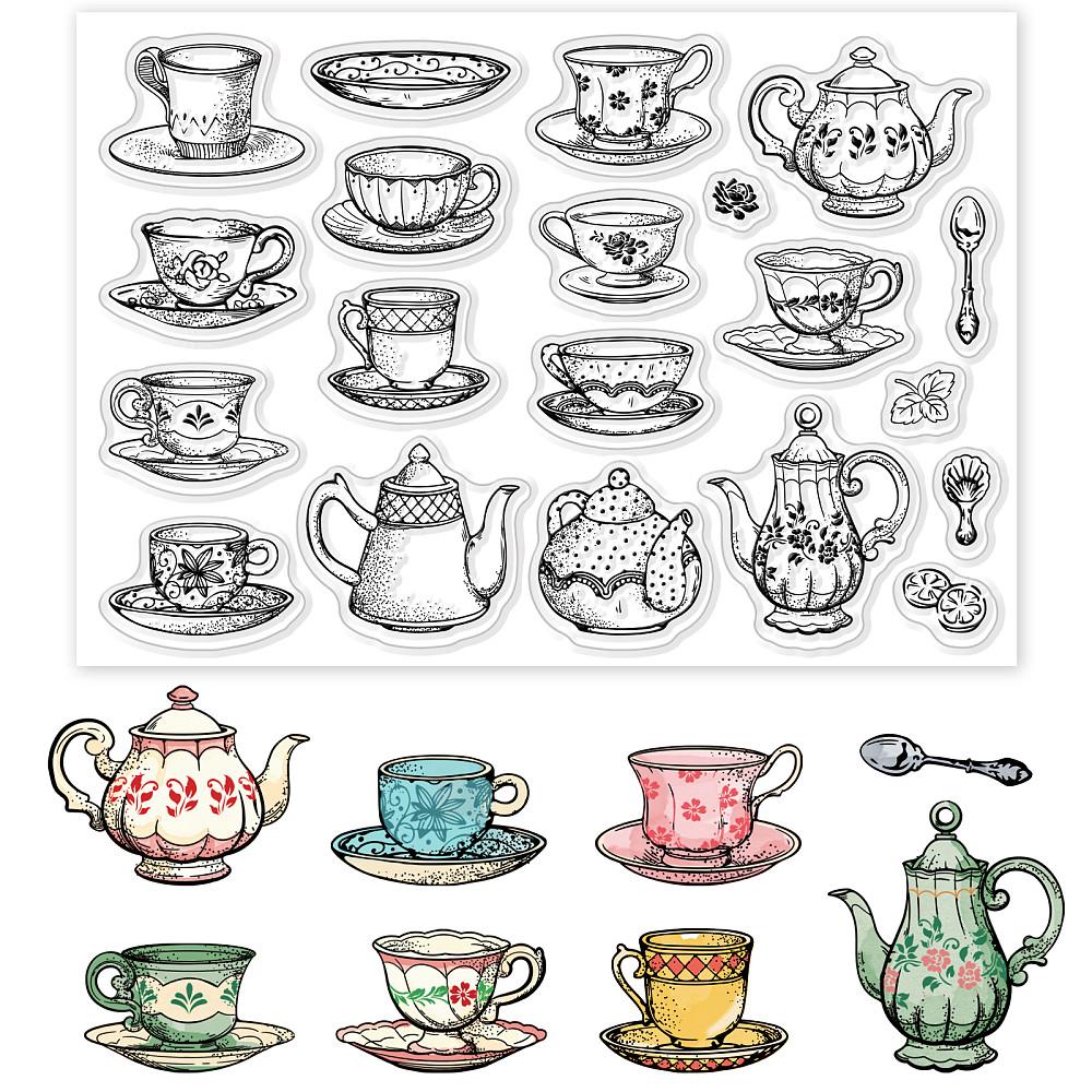 TEMU 1sheet Tea Coffee Cups Clear Stamps Afternoon Tea Theme Embossing Stamp Sheets Teapot Clear Stamps Seal Rubber Stamps Craft Supplies Stickers Handmade Kit