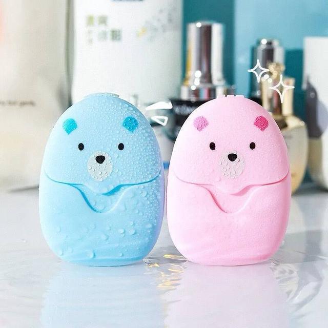 TEMU صندوق تخزين صابون محمول للخارج مع أوراق معطرة، للاستخدام مرة واحدة – تصميم باندا لطيف للمنزل، المدرسة، المكتب، أو السفر