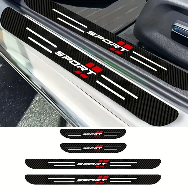 TEMU Set Of Four, 5d Carbon Fiber Door Sill Stickers, Featuring A Carbon Fiber Design, Self-adhesive And Scratch-resistant , Suitable For All Vehicles, With A Shiny Surface And Durable Coverage