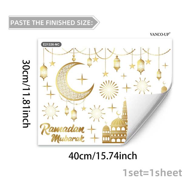 TEMU A (30*40cm) Ramadan Kareem Ramadan Moon Lantern 2d Flat Static Cling Window Sticker Holiday Decoration Background Window Sticker (e21326)