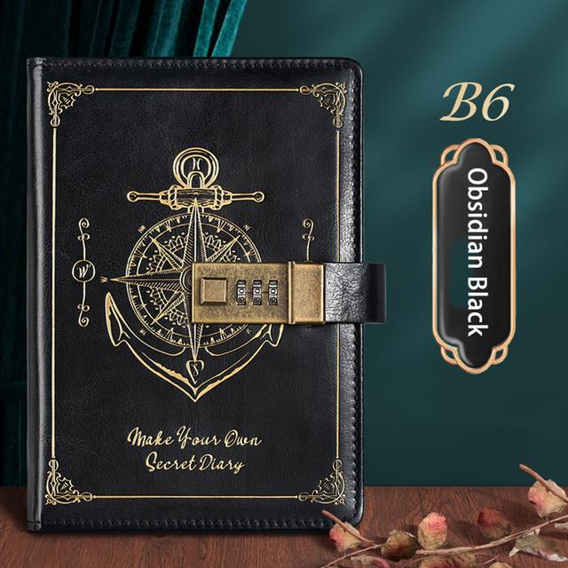 TEMU Retro Password Lock B6 Notebook, Built-in Beige Paper Horizontal Line And Lock Page Function, Student Notebook, Thick Paper, Business Notebook, Stationery/office Notebook