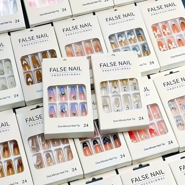 TEMU 24pcs Nail Art Sent Short Nail Long Nail Art Long Nail Art Nail Art Y2k Goth Nail Art French Nail Art Various Styles Nail Art Sent 2000 Styles Nail Art