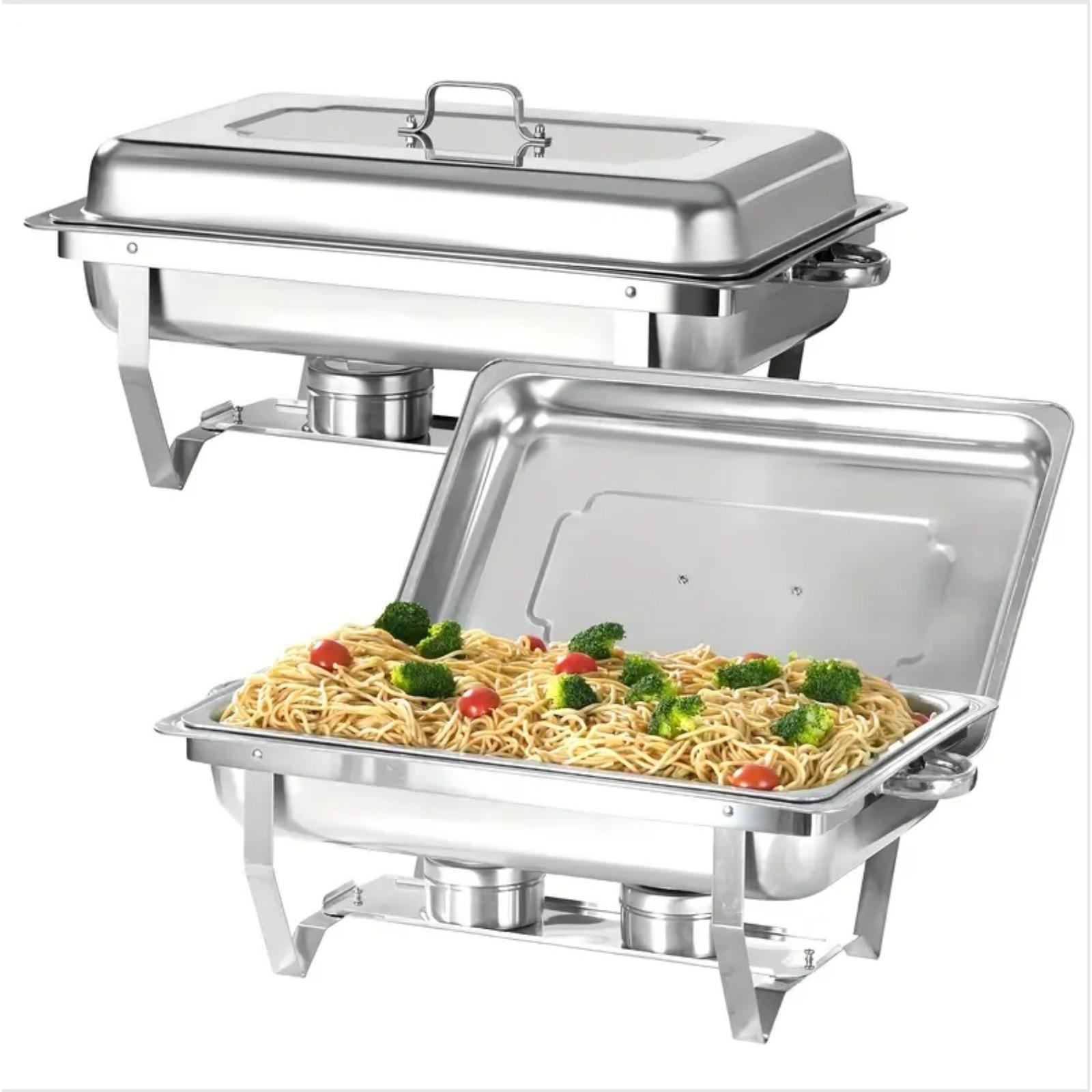 TEMU 2pcs 8qt Chafing Dishes Buffet Sets Silver Rectangular Full Size Stainless Steel Catering Chafer Food Warmer For Banquet Party Catering Supplies For Cooking ( For Cooking)
