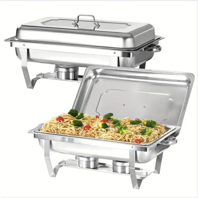 TEMU 2pcs 8qt Chafing Dishes Buffet Sets Silver Rectangular Full Size Stainless Steel Catering Chafer Food Warmer For Banquet Party Catering Supplies For Cooking ( For Cooking)