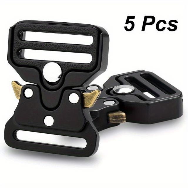 TEMU 5pcs Heavy-duty Metal Tactical Buckles - Golden Accents, Suitable For Belts, Backpacks & Diy Repairs