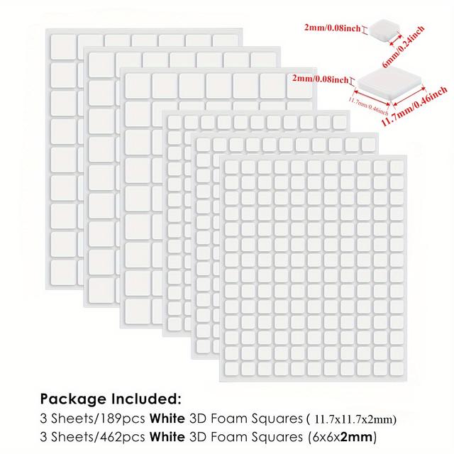 TEMU 651pcs 3d Double Sided Adhesive Foam Squares | 2mm Thickness - Small And Large Squares Set, Black Permanent Sticky Dimensional Adhesives, Adhesives To Create Depth, Made Of Pe