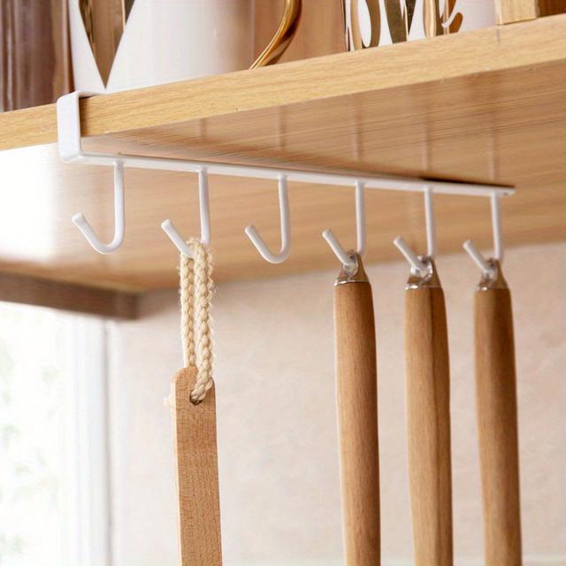 TEMU 1pc Durable Iron Under Cabinet Hanging Storage Organizer With 6 Detachable Hooks For Kitchen Cups, Mugs & Utensils – Space-saving Design For Use