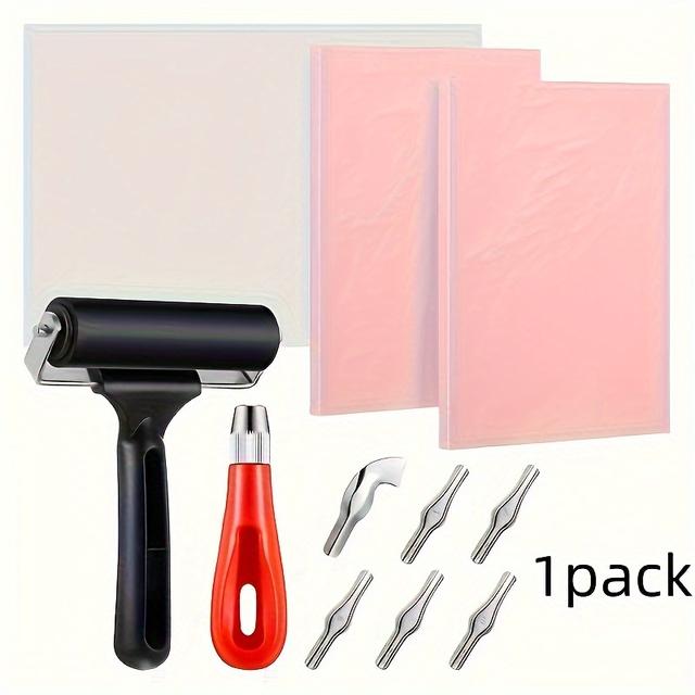 TEMU 1 Set Artistic Rubber Stamp Carving Kit With 6 Interchangeable Blades - Plastic Stamp Making Tools Block, Printmaking And Crafting