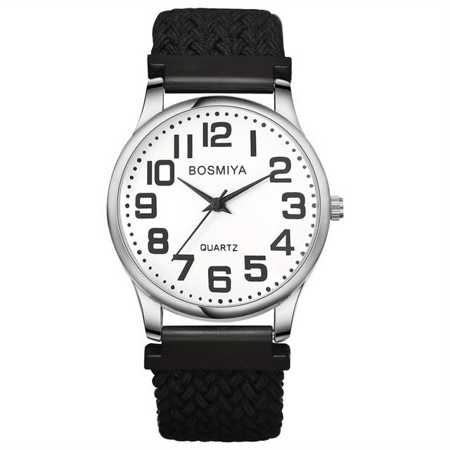 TEMU Ein geflochtenes, elastisches Uhrenarmband, geeignet für Damen, Herren, mit einem schlichten analogen -Design, einem gewebten Stretch-Armband und einer großen Ziffernunterseite.