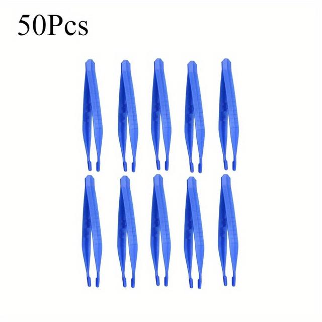 TEMU 50pcs Disposable Plastic Tweezers - Small , Durable Blue Crafting Tools For Jewelry Making, Diy, Electronics & Laboratory Use - Ergonomic Grip, Forceps, Electronic Assembly, Functional Design,