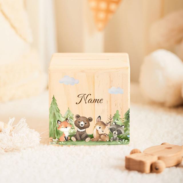 TEMU Personalisierte Sparschweine, Tier-Spardosen, Holzspardosen mit Namen, Geburtstagsgeschenke, dekorative Schachteln für Zuhause