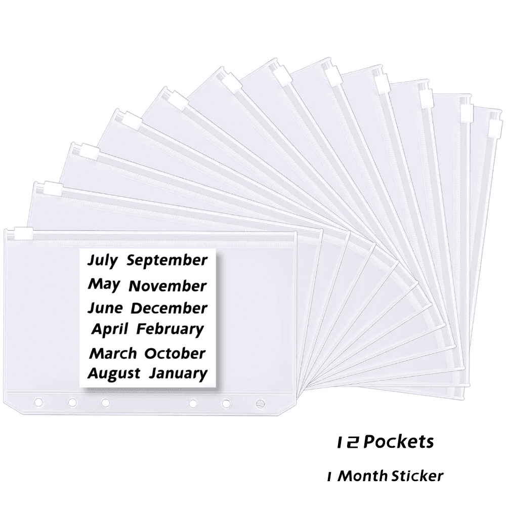 TEMU 12 Cash Envelopes+1 (12-month English) Sticker | Monthly Zipper Bags Receipt Storage Bag | | For Family, Valentine's Day, Back-to-school Gift