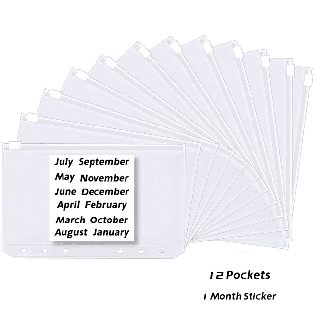 TEMU 12 Cash Envelopes+1 (12-month English) Sticker | Monthly Zipper Bags Receipt Storage Bag | | For Family, Valentine's Day, Back-to-school Gift