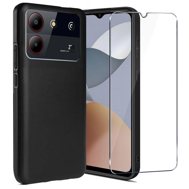 TEMU Phone Case: For Zte Blade A54 Case With 2pcs Tempered Glass Screen Protector Slim Shockproof Flexible Black Matt Soft Protective Phone Case Cover