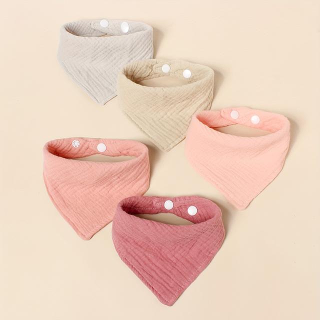 TEMU Set Of 5 Plain Weave Baby Bibs - Soft And Breathable With -style Triangular Drool Bibs, Suitable For Teething And Feeding, Adjustable 0-3, Non- Fabric Scarf