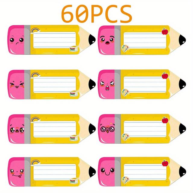 TEMU 60 Stück Zurück zur Schule Magnetische Namensschilder: Etiketten Magnete, Whiteboard-Aufkleber für Spinde, Klassenzimmerbedarf (Stift-Design) - Haushalts- und Küchenartikel, Kühlschrankmagnete