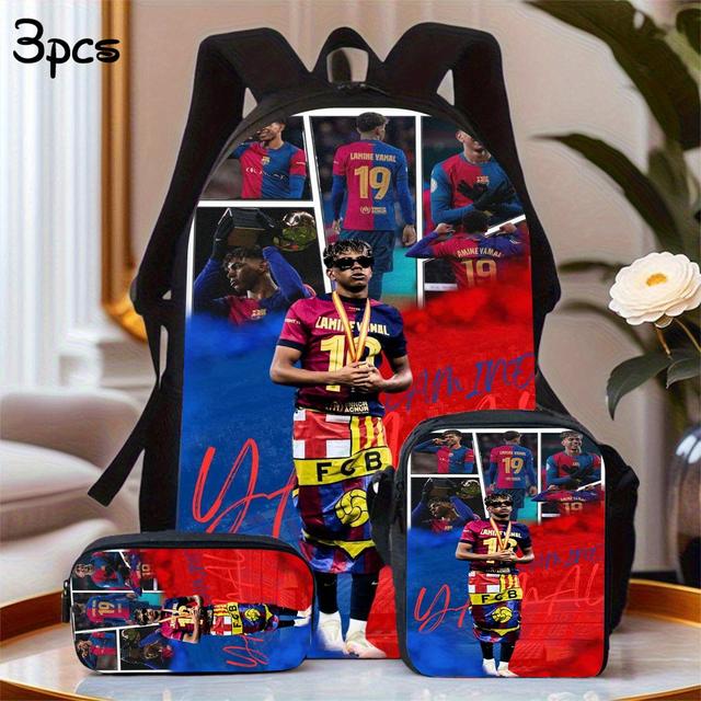 TEMU 3pcs Yamal Backpack Set For, Casual Polyester Student Bookbag With Lunch Bag And Pencil Case, Hand Washable, Zipper Closure