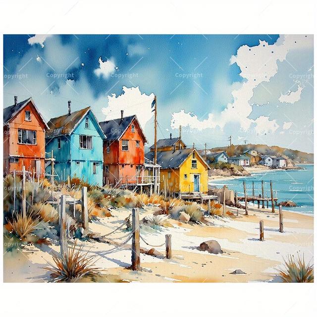 TEMU Kit de Peinture par Numéros pour Adultes - Maisons Côtières en Bois sur Toile 16x20 Pouces, Ensemble de Peinture Acrylique Cadre, Adapté aux Débutants, Art pour la Décoration Maison ou Cadeaux