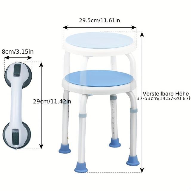 TEMU Duschenstuhl mit Griffen, 360° drehbarer Design, rutschfeste Basis, verstellbare Höhe