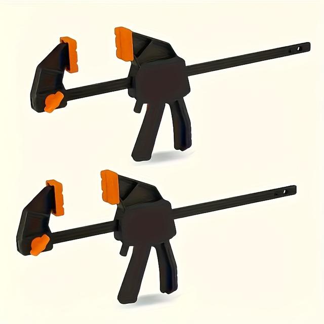 TEMU 2pcs Woodworking Quick Clamps- One-handed Operation, 4inch Mini Ratchet Clamps With Dual Orange Trigger Handles, Metal Structure, Suitable For Crafts And Wood Glue, Woodworking Tools