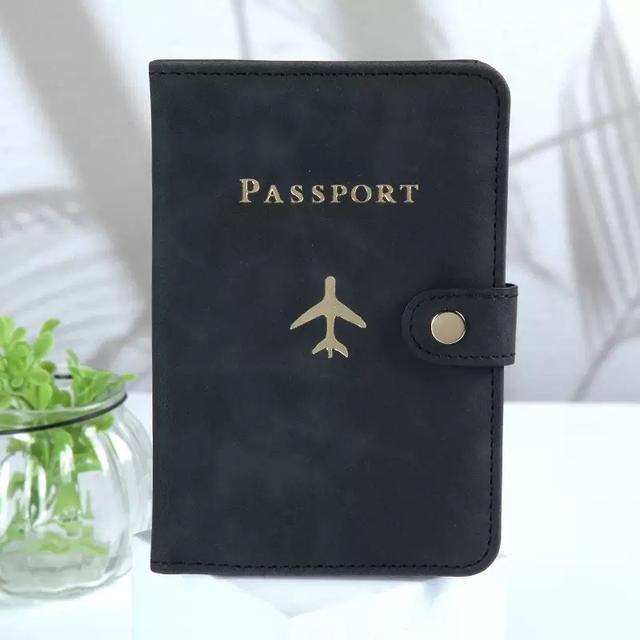 TEMU High- Holder Wallet - Lightweight Travel Essential, Golden Airplane Badge, Snap Closure Design, Polyester Lining - Unisex Cruise & International Travel Accessory, Stylish Travel Companion