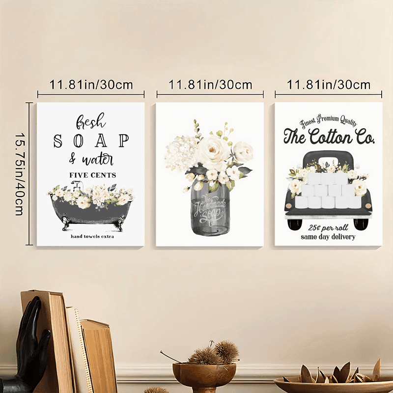 TEMU 2d Flat, Paintings, 3pcs Wooden Frame Canvas Painting, Set Of 3 Bathroom Wall Decor Black Truck Bathroom Wall Art, Bathroom Decor, Bathroom Print, Or Canvas Sign, 12*16*0. 6inch*3pcs, 2d Flat