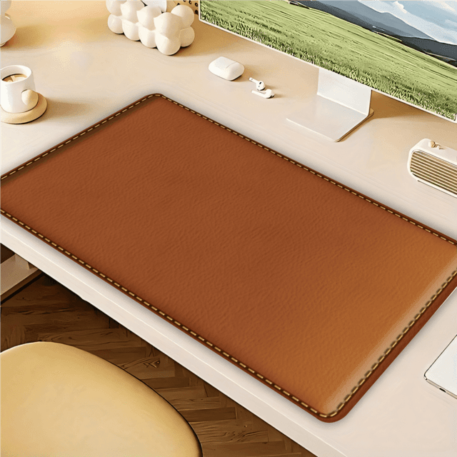 TEMU 1pc Brown Leather Texture Retro Border Decorative Non-woven Fabric Keyboard Mouse Pad Office Desk Mat For Work And Gaming Washable Holiday Decoration