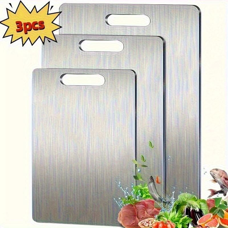TEMU 3 pièces Planche à Découper Premium en Acier Inoxydable pour Cuisine, 2025 Alimentaire pour Viande, Légumes et Fruits