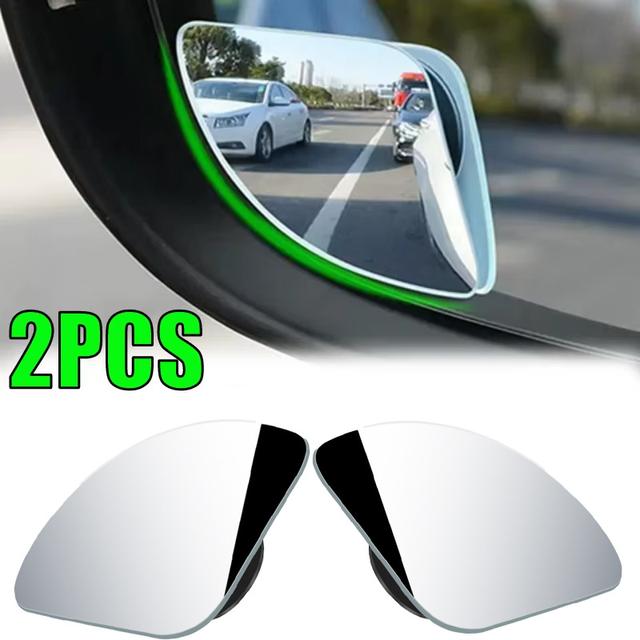 TEMU 2pcs Universal Glass Car Fan Shape Wide Angle Blind Spot Rearview Mirror, 360° Adjustable, Hd, Frameless, Small Fan Shape, Flat Lens , Suitable For All Cars