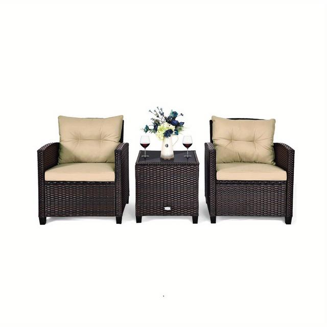TEMU 3-teiliges Outdoor-Patio-Möbel-Set, Allwetter-Rattan-Sofa-Stuhl-Set mit 2 Sesseln